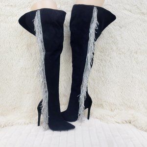 Side Fringe Thigh High Wide Top Boots